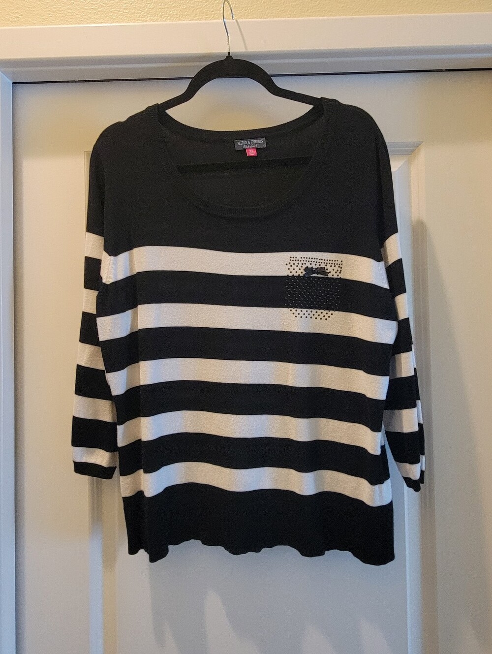 Vintage Black and White Striped Women's Top By Needle and Threds,XL